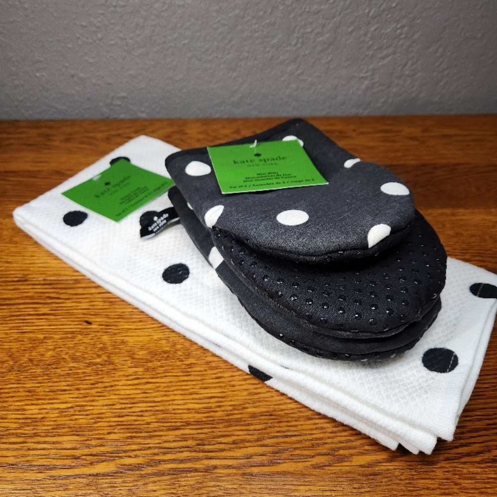 kate spade Polka Dot Oven Mitts and Kitchen Towels - Black & White